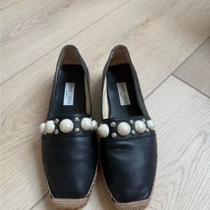 Jimmy Choo Black Espadrilles with Pearl Accents